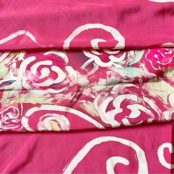 Vtg Kathy Robinson Silk Scarf Tie Dye Swirls Pink Black Trim & Tassels Triangle - Picture 5 of 16